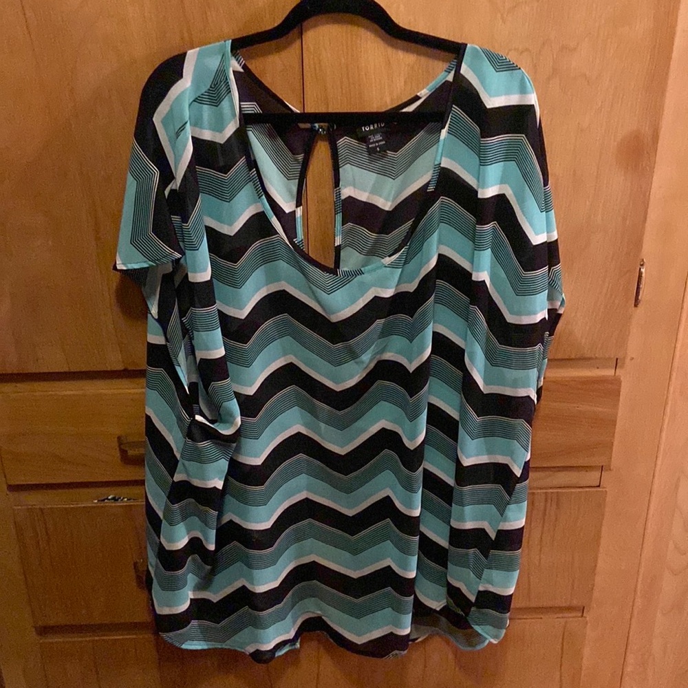 Mint green, black and white chevron designed top.
